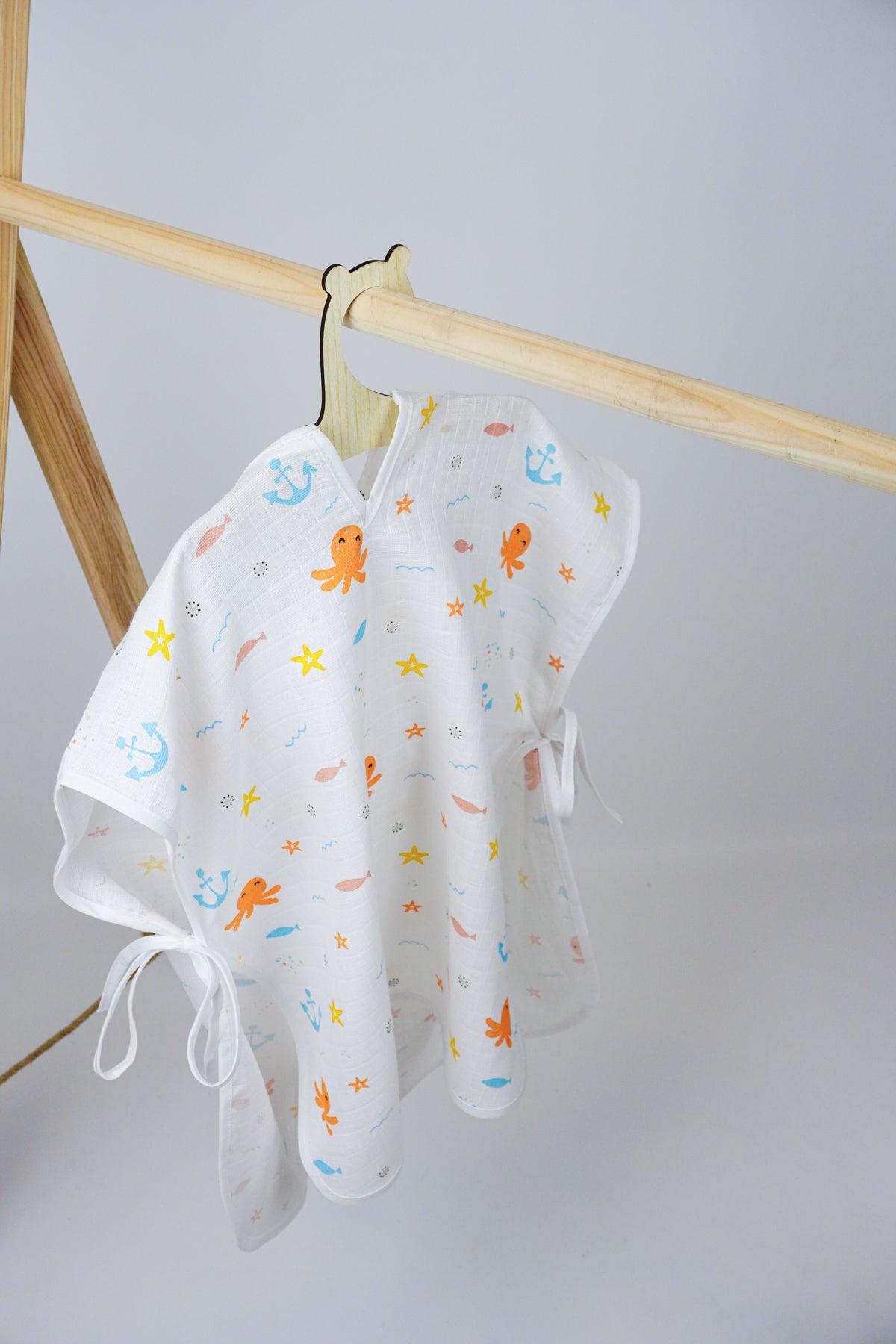 Sailor Patterned Organic Muslin Poncho