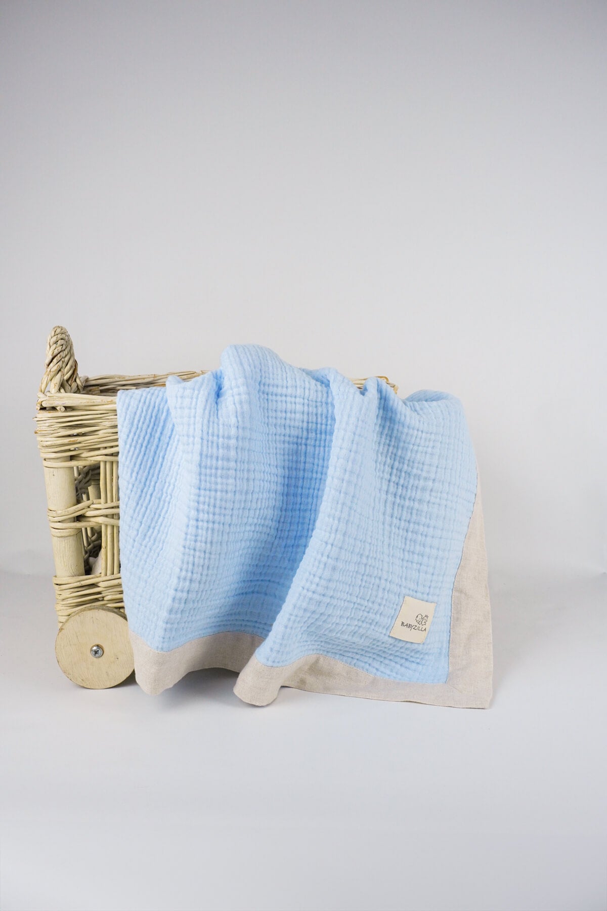 Light Blue Organic Muslin Baby Blanket 