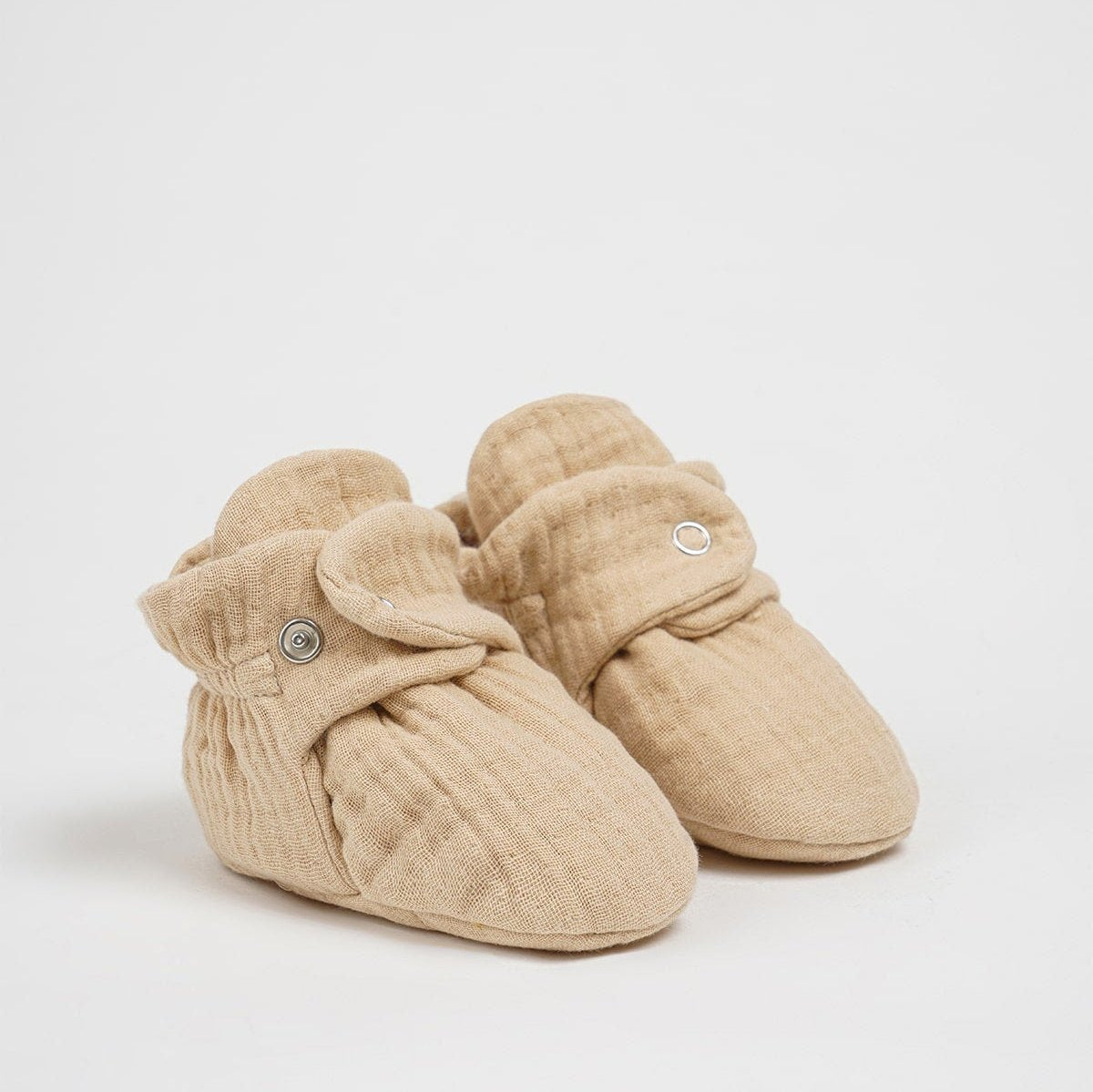 Organic Cotton Muslin Beige Baby Booties